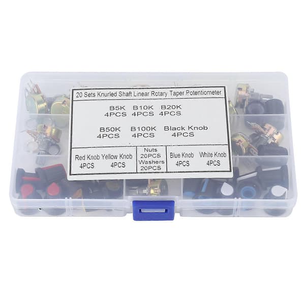 80 stk. Potensiometer B5K B10K B20K B50K B100K Lineær Taper Sett Kit med Knott for Lydkontroll