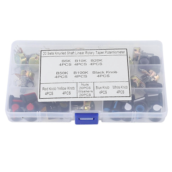 80 stk. Potentiometer B5K B10K B20K B50K B100K Lineær Taper Sæt Kit med Knap til Lydkontrol