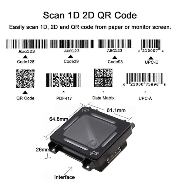 EP8280 QR-kod RFID-kortläsare NFC 1D 2D QR-kodläsare Åtkomstkontroll Streckkodsläsare USB Wiegand för Kiosk Vändkors