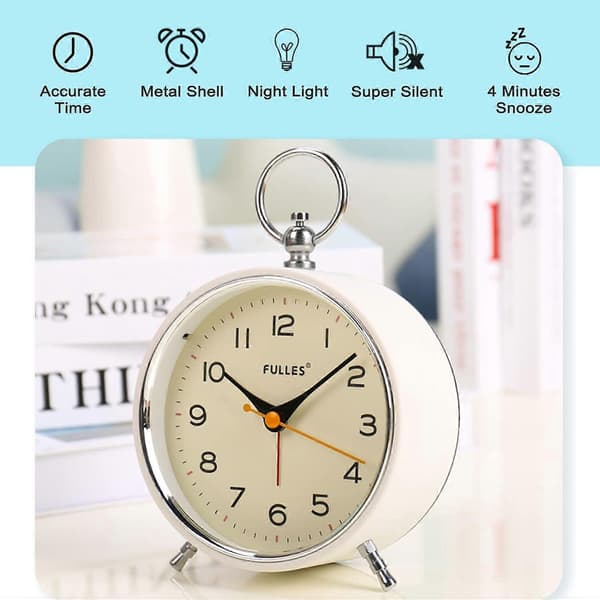 Analog Väckarklocka Tickfri med Snooze-funktion Rund Retro A
