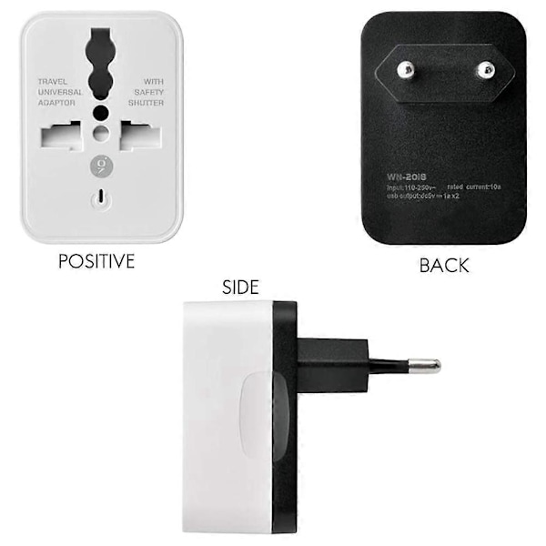 Europeisk Standard Dubbel USB Mobiltelefon Laddningshuvud Europeisk Ström Reseadapter Omvandlar till USA EU-kontakt