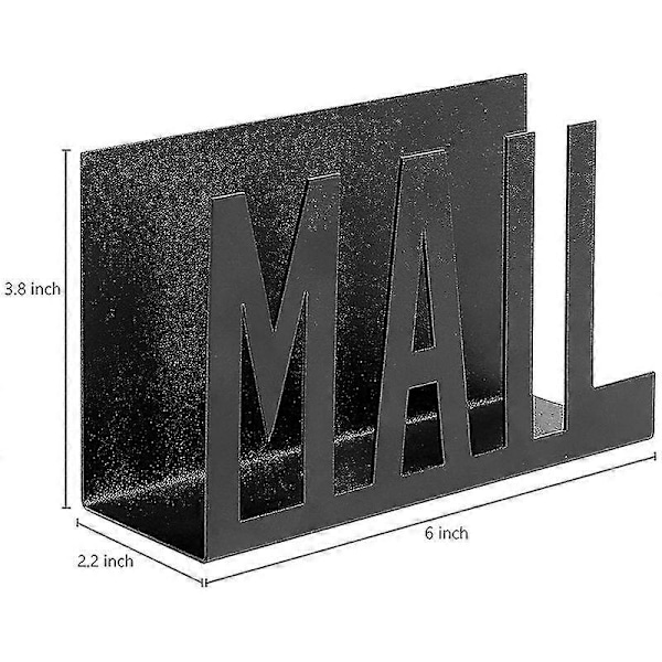 Brevhållare i svart metall med utskuren MAIL-design för skrivbord