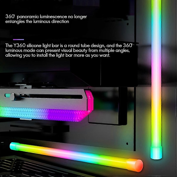 Y360 ARGB Chassisljusramp 360° Panoramisk Ljusstark 26 Lamppärlor Dator Dekorativ Silikon LED RGB Ljusramp