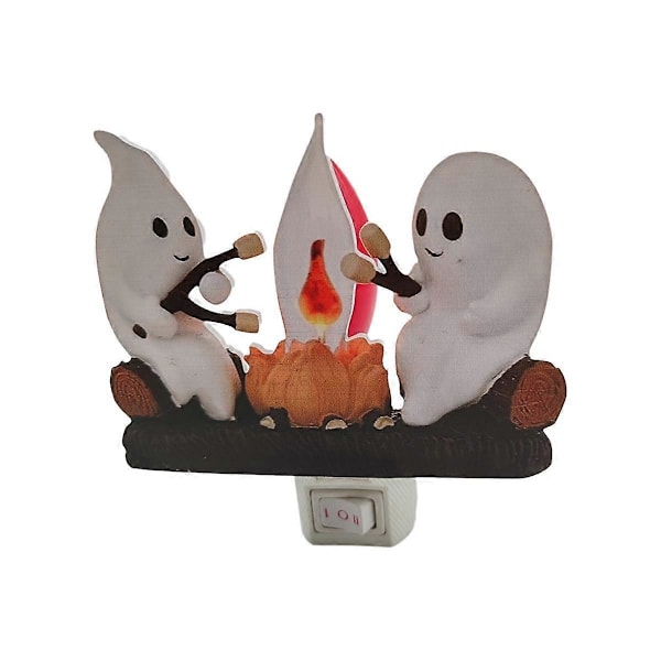 Ghost Campfire Flakkende Natlampe Flamme Halloween Natlys 3D LED Lille Falsk Bål Natlampe Indretning EU Stik