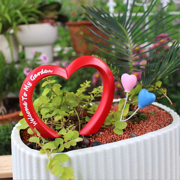 Hjertebuepæl Harpiks Buepæl med Hjerteformede Balloner Plantekasse Dekorationspæl til Blomsterpotter Blomsterbede Bonsai Dekoration