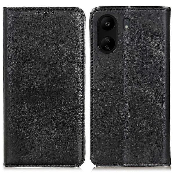 For Xiaomi Redmi 13c Deksel Splittet Lær Magnetisk Auto-absorbert Telefondeksel Black