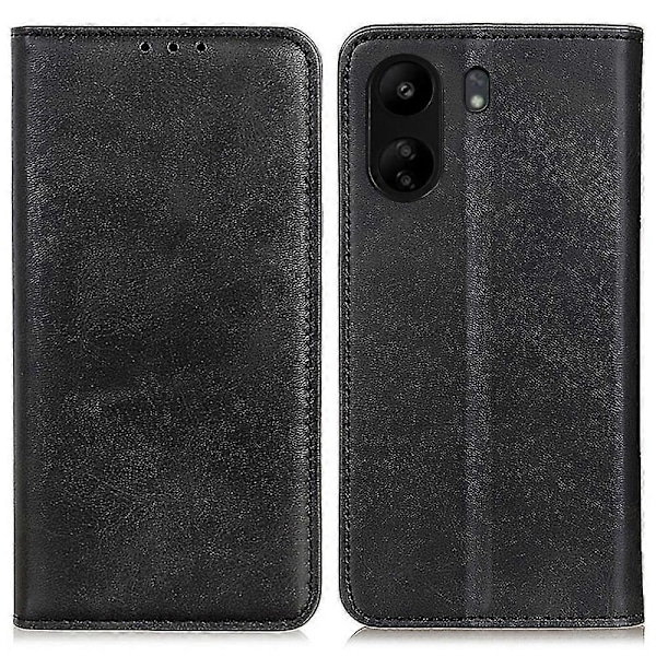 För Xiaomi Redmi 13c Fodral Delat Läder Magnetiskt Autoabsorberande Telefonskal Black