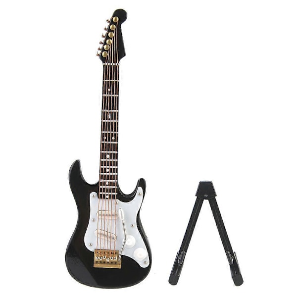 Delikat 14 cm Mini Elektrisk Gitarr Modell Ornament Samling med Ställ (Svart)
