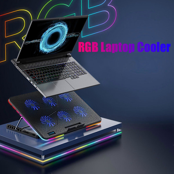F5 RGB -kannettavan tietokoneen jäähdytin 12-17 tuumaa 6 tuuletinta Kaksois-USB-liitäntä Kannettavan tietokoneen jalusta Hiljainen jäähdytystuuletin (Symphony Edition)