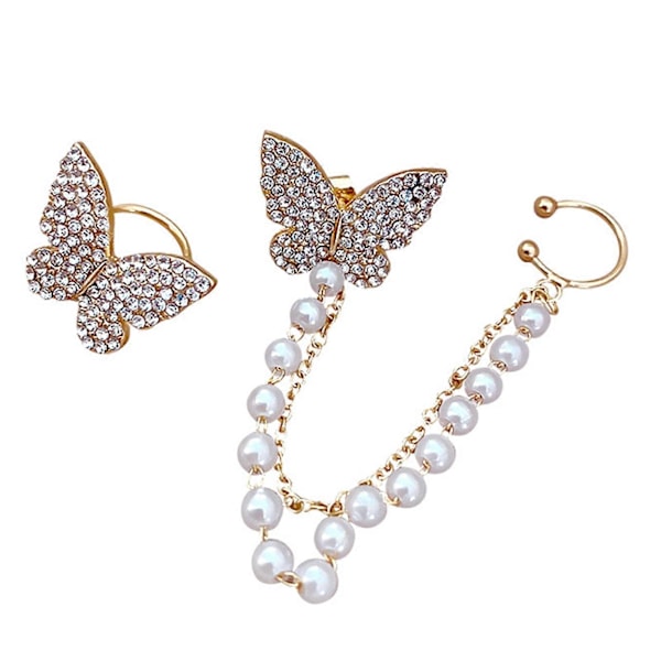 1 par örhängen fjärilsform glänsande strass inlagda all match dam clip örhängen kvinnlig accessoar
