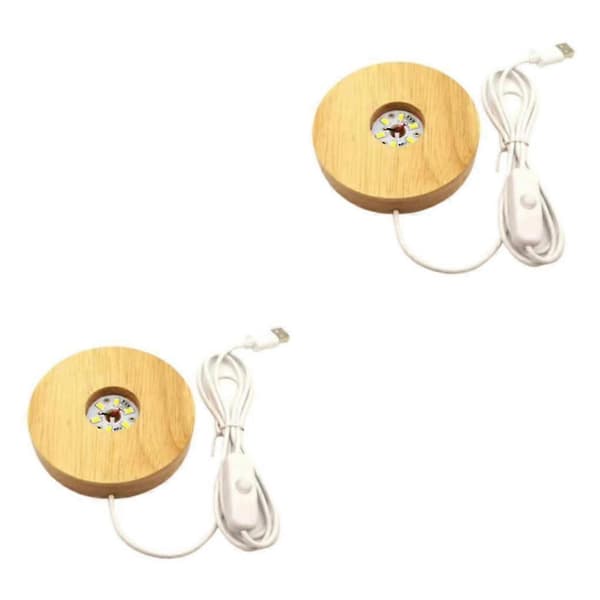 1/2/3 Rund LED Lysbase Display Stativ Lampe i Tre For Krystallkuler White Light 100mm 2PCS