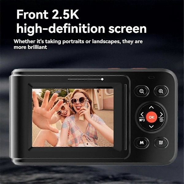 72MP Digitalkamera 2.5K Kompakt Point and Shoot Kamera, 16X Zoom Autofokus Kamera med Mp3 til Børn Hvid
