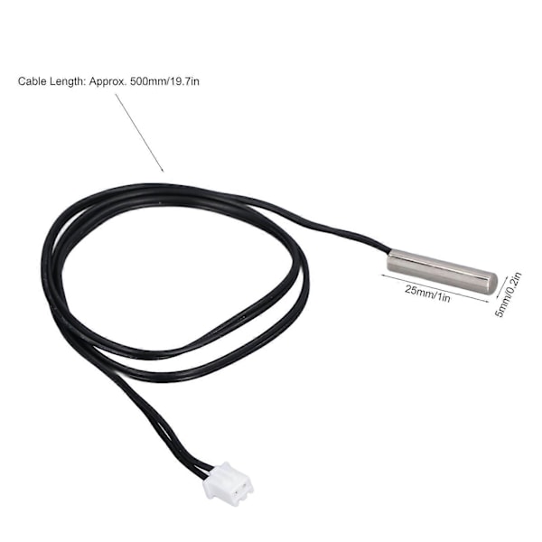 10 stk. Temperatursensor Probe NTC Termistor Temp Transduser 5x25mm Sylindrisk Hode 500mm 5K B3470
