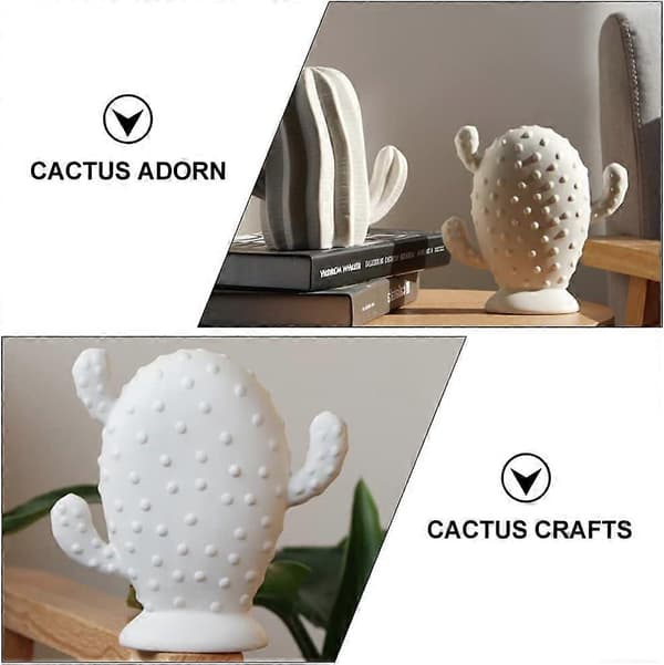 Keramisk Kaktusfigur Minimalistisk Vit Kaktusstaty Porslin
