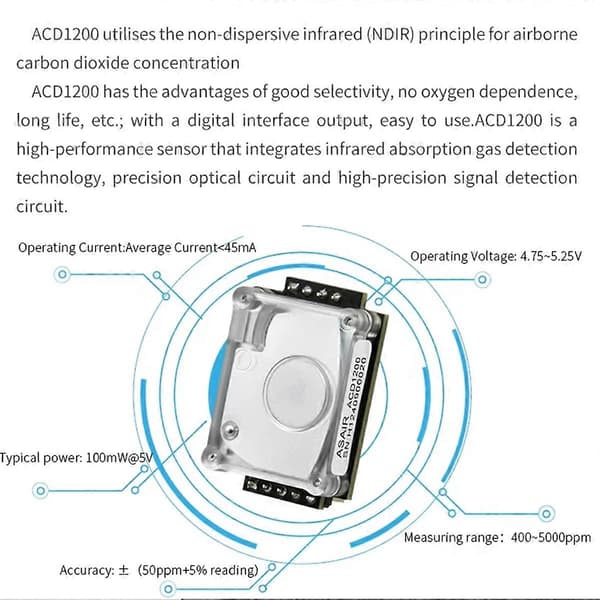 Ny ASAIR CO2 Infrarød Sensor Modul Høj Præcision CO2 Koncentrationsdetektion NDIR Princip ACD1200