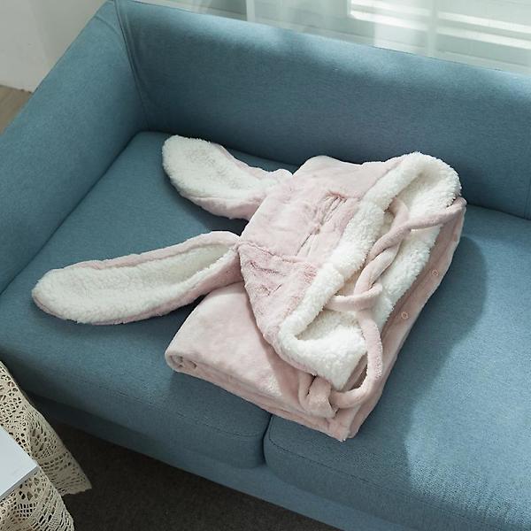 Söt Filt med Huva Djur Kaninöron Bärbar Mantel Filt Vinter Mjuk Varm Flanell Cape Soffa Sängöverkast Tupplur Barn Vuxen