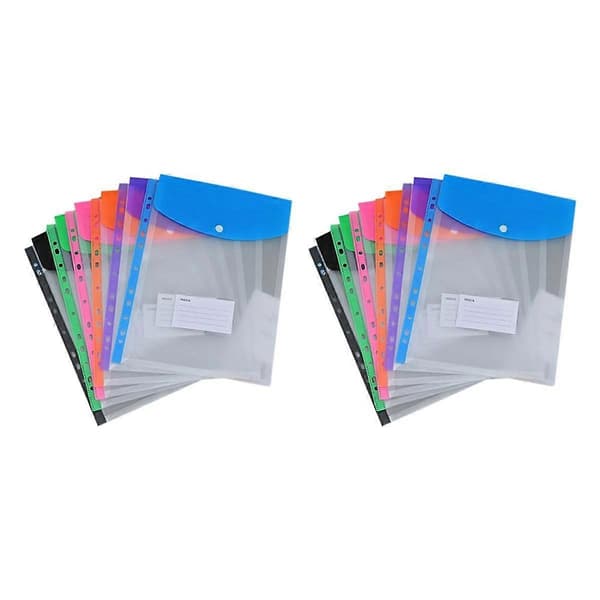 Pärmficka Organiseringsmappar, 12-pack Expanderbara Mappar Plastkuvert Pärmmappar för 2/3/4 Rings Pärm