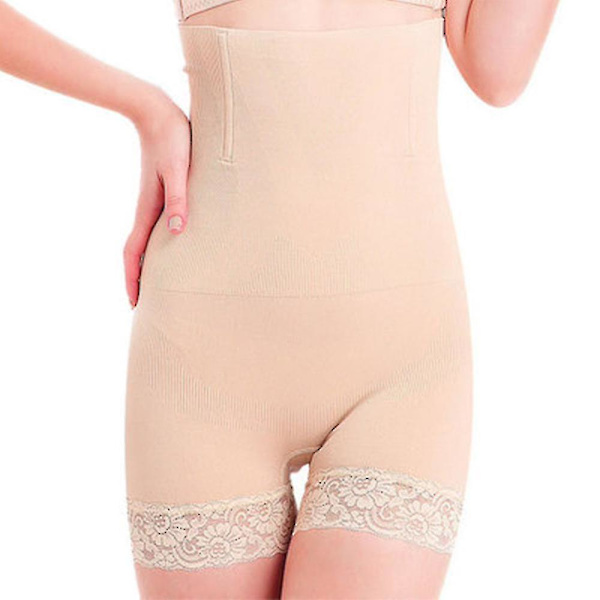 Högmidjade yogashorts för kvinnor med sidofickor, magkontroll, löpning, gym, träningsshorts för damer (hudfärg)