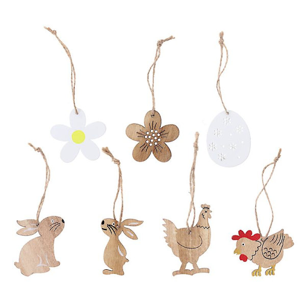 32 st/förpackning Påsk Trähänge Kanin Tupp Ägg Ornament