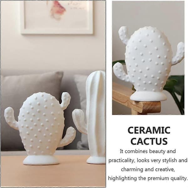 Keramisk Kaktusfigur Minimalistisk Vit Kaktusstaty Porslin