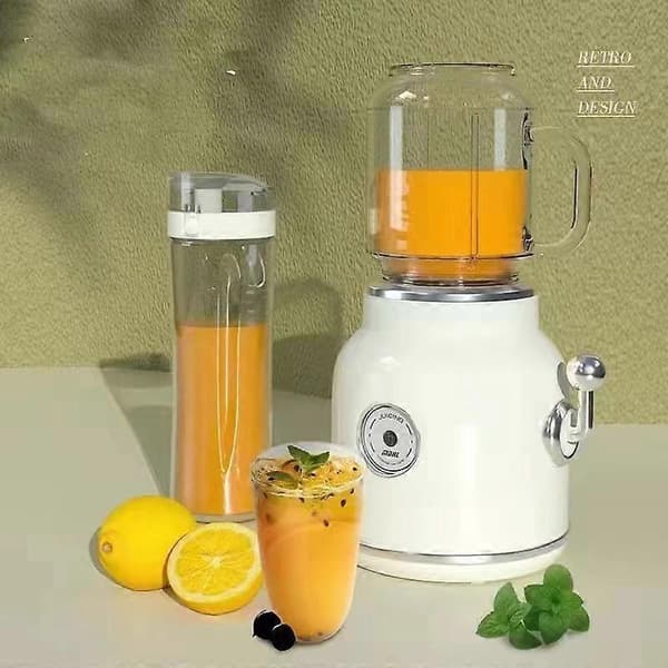 Mini Blender med Dobbel Kopp Retro Shake og Isknuser Benkeplate Juice Blender med Blader i Rustfritt Stål