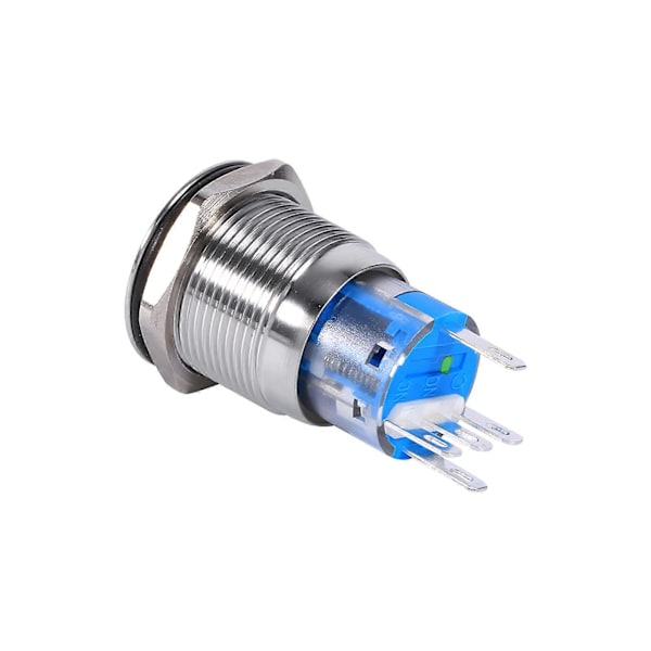 19mm 12V-24V Vanntett Rustfritt Stål Selvlåsende Trykknapp Strømbryter Grønn LED