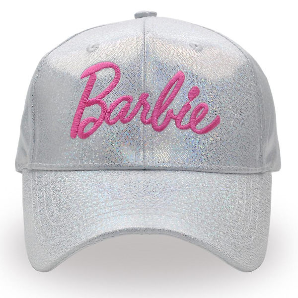 Barbie Laser Basebollkeps Dam Flickor Rosa Bokstav Broderad Glänsande Justerbar Snapback Keps Truckerkeps Solhatt Silver