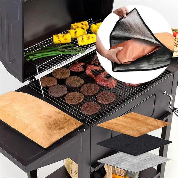 BBQ Tæppe, BBQ Tæppe til Hvilekød, Genanvendelig Isoleret Kødpose med Lynlås til Udendørs BBQ, 2 STK