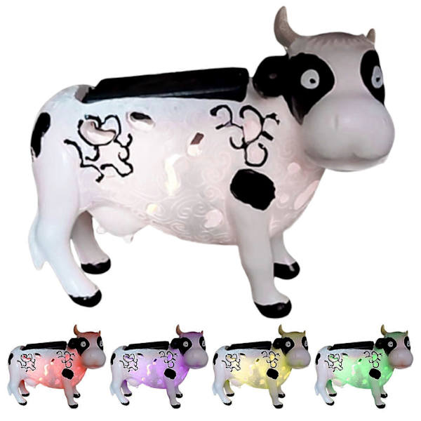 Ko Solcellehavelampe Udendørs Farveskiftende Solcellelampe Udhulet LED Ko Figur Lampe til Gårdhave Gangsti Dekoration
