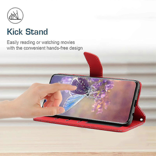 För Nokia C30 Fjäril Blommor Prägling Pu Läder Telefonskal, Fallsäker Mönster Prägling Design Plånboksfodral Med Praktisk Rem Red