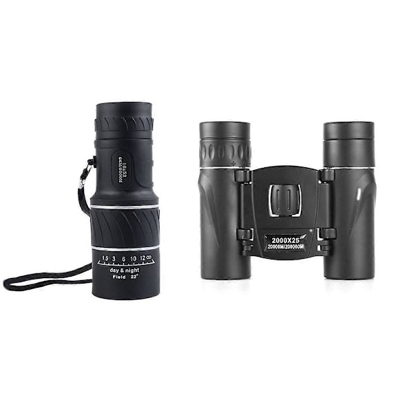 2 STK 2000X25 HD Zoom Bærbare Kikkerter og Enkelt-rørs Teleskop 16X52 Lang Rækkevidde BAK4 Teleskop Sammenfoldelig til Camping