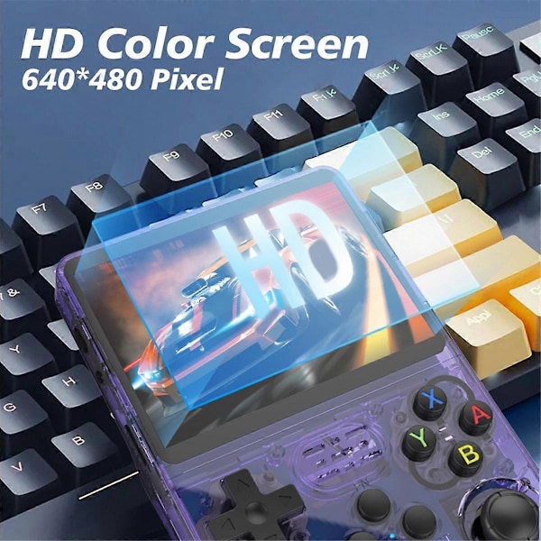 R36S Retro Håndholdt Videospillkonsoll Linux System 3.5 Tommers IPS Skjerm Bærbar Lomme Videospiller 128GB Spill-Lilla