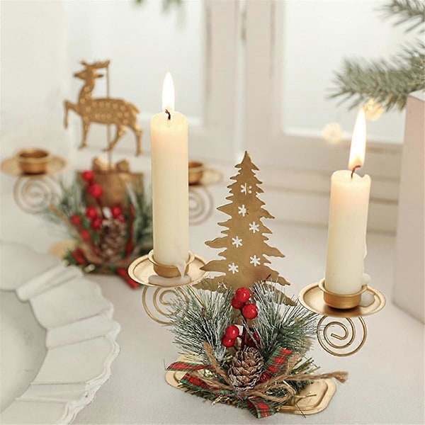 2 ST Guld Julgran Ljusstake med Bär & Tallkotte Ljusstake för Julbordsdekoration Metallinredning