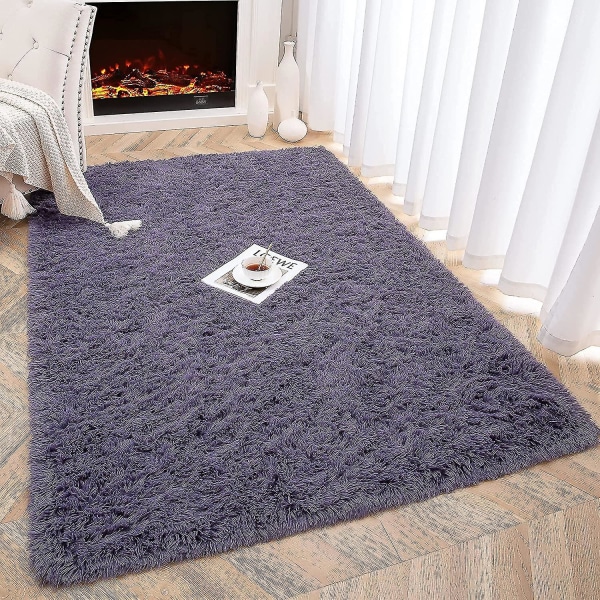 Tflycq Mjuka fluffiga mattor kompatibla med sovrum barnrum plysch lurvig barnkammar matta lurviga kastmattor kompatibla med pojkar flickor, studentboende Purple Grey 1.3 *2 Feet