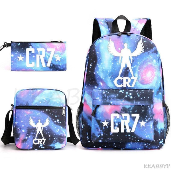 CR7 Skolväskor 3 st Stor Bokryggsäck för Tonåringar Pojkar Flickor Rese Laptop Mochila Escolars Gold