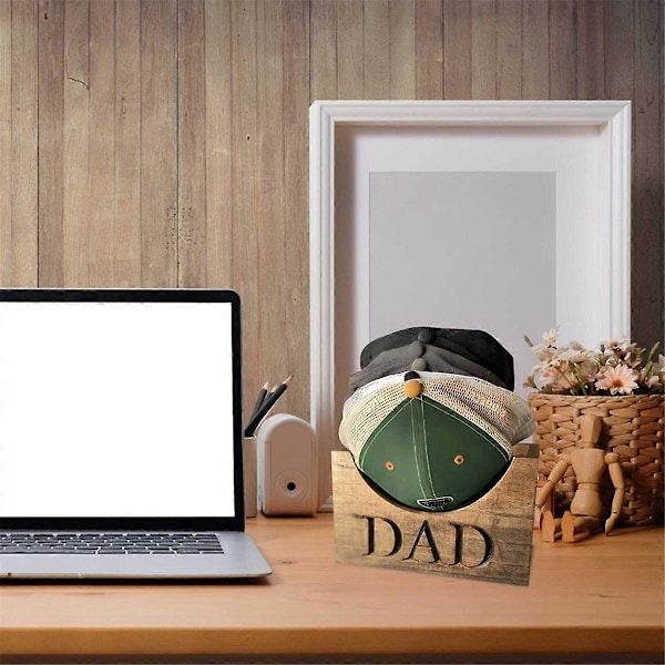 Hattestativ i tre, Dad Hat Holder Organizer, Hattestativ i tre for utstilling, Rustikk hattestativ for farsdag B