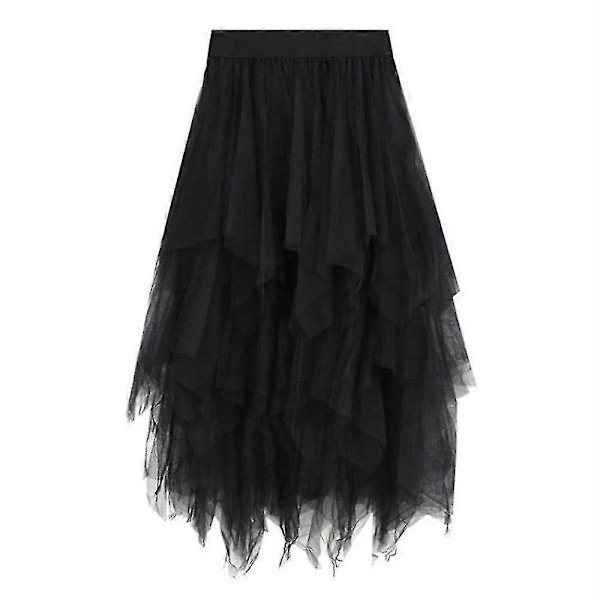Dame Tyllskjørt Elastisk Midje Mesh Lang Skjørt Kjole#jxsm8063 black