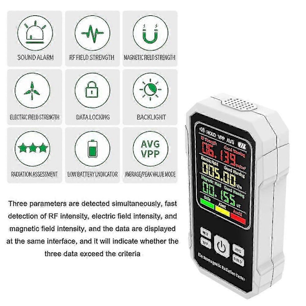 Multifunksjonell Elektromagnetisk Strålingsdetektor Elektrisk Feltstyrke Tester Magnetfelt white