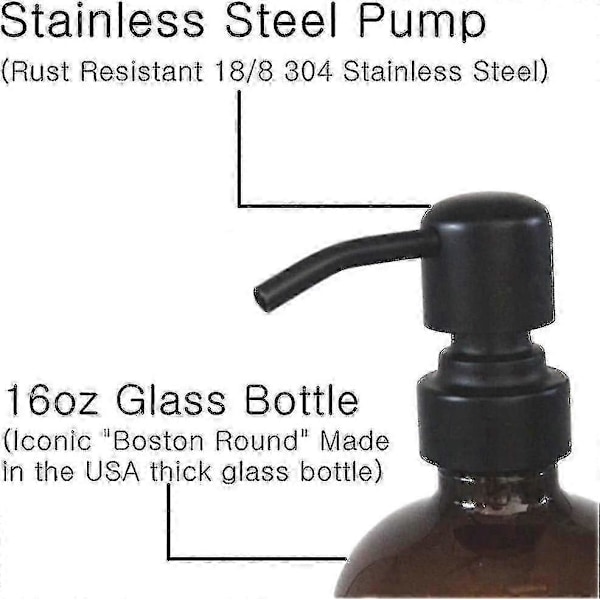 2-pack Tjock Bärnstensfärgad Glas Pint Burk Tvålpump, Pump-Bra