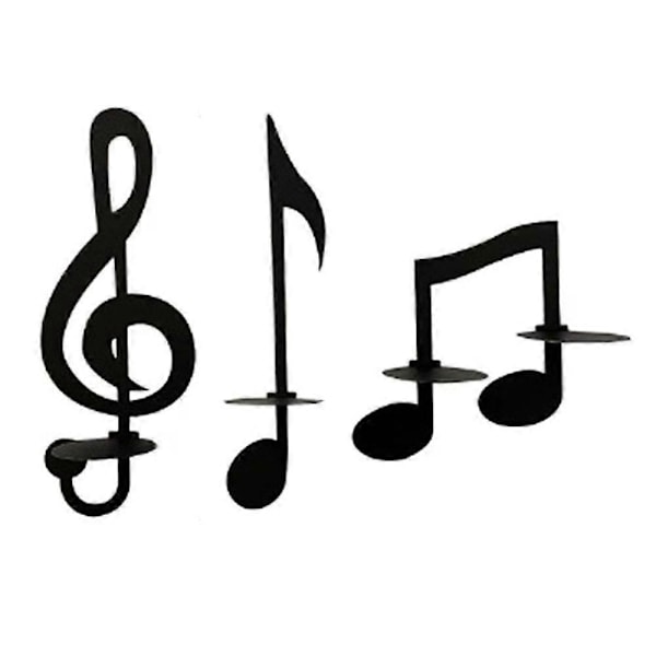 3 stk. Veggdekor Lysestake Metall Svart Musikknote Vegglampe Stue Soverom Musikknote Telysholder Gave til Musikkelskere
