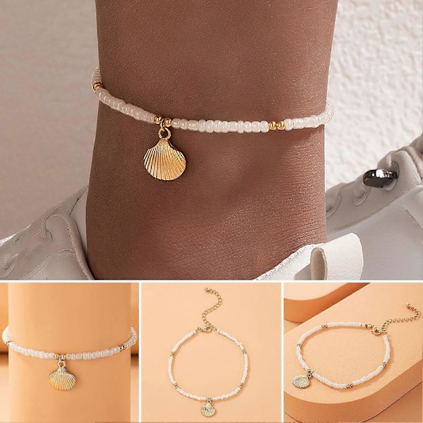 Dam Anklets Snäckskalsform Pärlor Bohemisk stil Snygg Dam Ankelkedja för Daglig Användning
