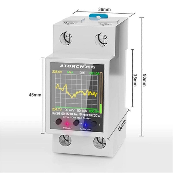 ATORCH GR2PWS Elektricitetsmåler Tuya WiFi Skinne Strøm Energimåler AC50-320V Digital Display Monitor Spændingskurve Amperemeter