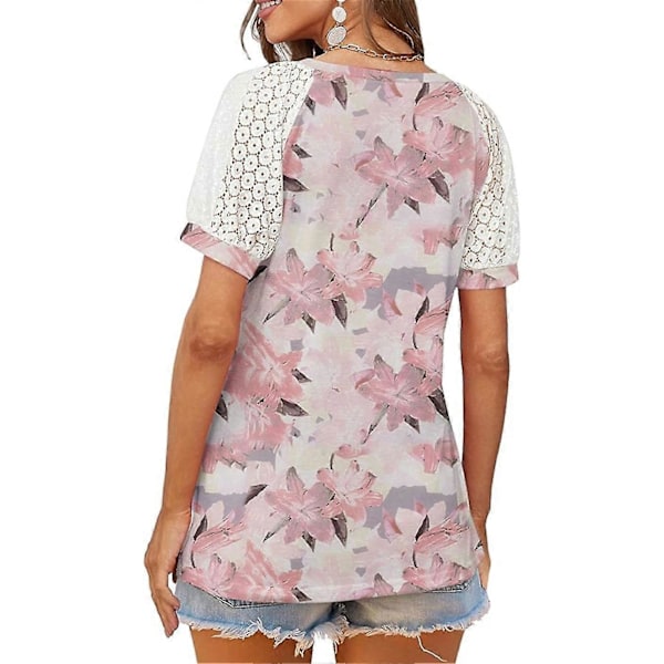 Moderigtige blonde toppe syet sammen med kortærmet V-hals T-shirt bluse med blomsterprint 3XL