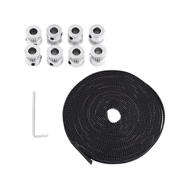 3D-skrivare Set Kit 8st 2GT Timing Remhjul Borrning 8mm + 5 Meter Rem Bredd 6mm + 16 Skruvar