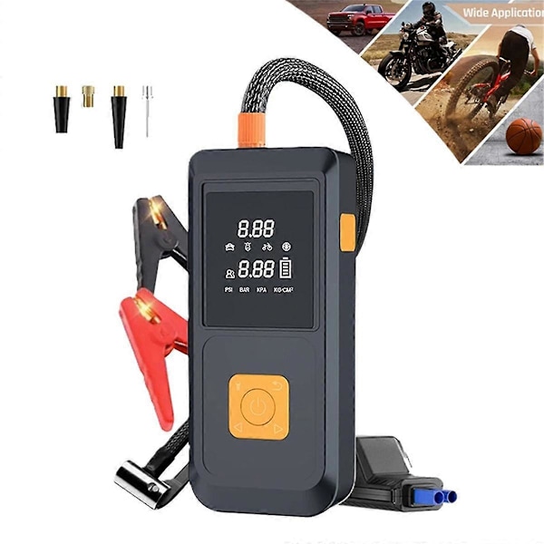 Bärbar starthjälp med luftpump, bilbatteribooster, powerbank med LED-lampa, multifunktionell däckpump