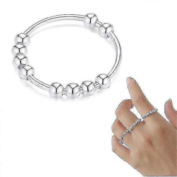 925 Sterling Silver Anti-ångest Ring för Kvinnor Män Fidget Ringar för Ångest Ångest Ring med Pärlor Spinner Ring 5