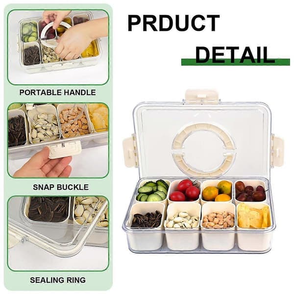 Delad serveringsbricka med lock, grönsaksbricka, portabel snackbox, matbehållare för godis, frukt, nötter