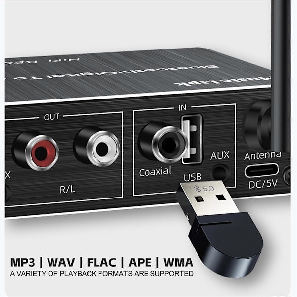 DAC Bluetooth 5.3 Audio Receiver Digital til Analog Konverter 3.5mm AUX//Coaxial/USB U-Disk Karaoke Trådløs Adapter