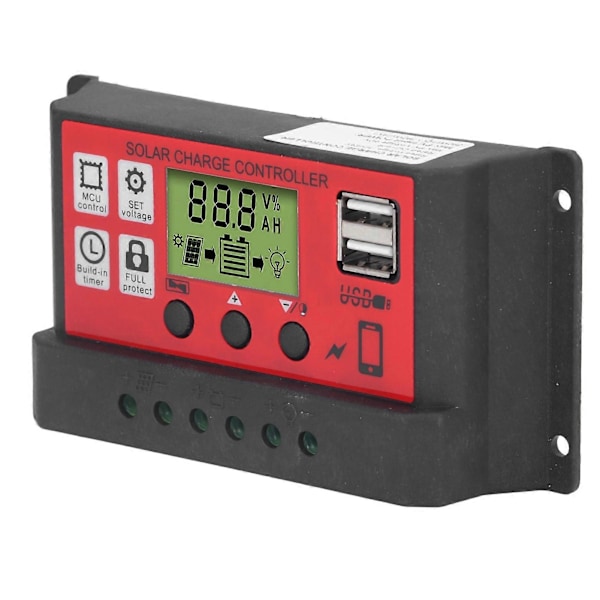 Solar Charge Controller Justerbar Solpanel Batteri Intelligent Regulator med LCD Display 12V 24V30A