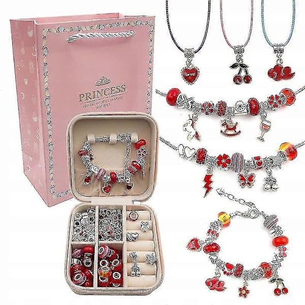 Charm Armbandstillverkningskit DIY Hantverk Smyckesset Present För Barn Flickor Tonåringar red